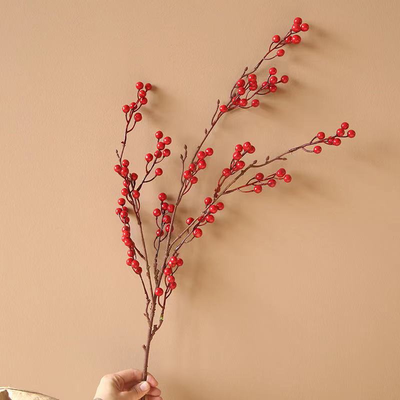 Red Fruit Golden Berry Chinese New Year Spring Festival Home Decoration Simulation Flower Golden Eucalyptus Leaf Small Fan Leaf