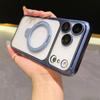 Frosted Electroplated Magnetic Phone Case with Rotating Stand & Lens Protector for iPhone 17 Pro Max