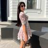 Women's V-neck printed dress Women's European and American summer new bubble sleeve short skirt Doll collar dress