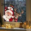 Winter Wonderland Decals Santa Claus Snowman and Elk Static Glass Stickers Christmas Window Cling Snow Scene Decor Removable PVC for Holiday