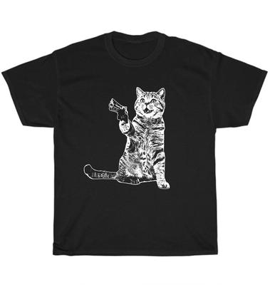 Cat With Gun Cats Kitten Pet Animal Guns Lover T-Shirt Unisex Funny Tee Gift NEW