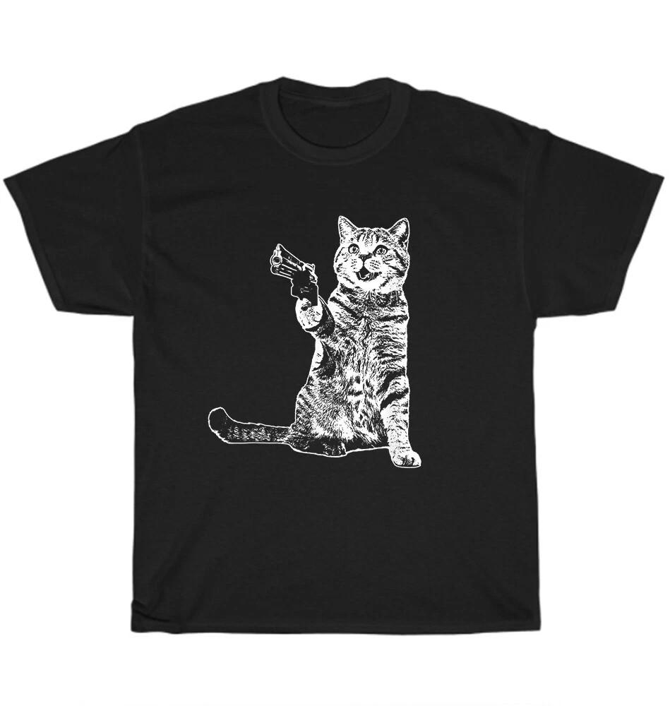Cat With Gun Cats Kitten Pet Animal Guns Lover T-Shirt Unisex Funny Tee Gift NEW Unisex T-Shirt