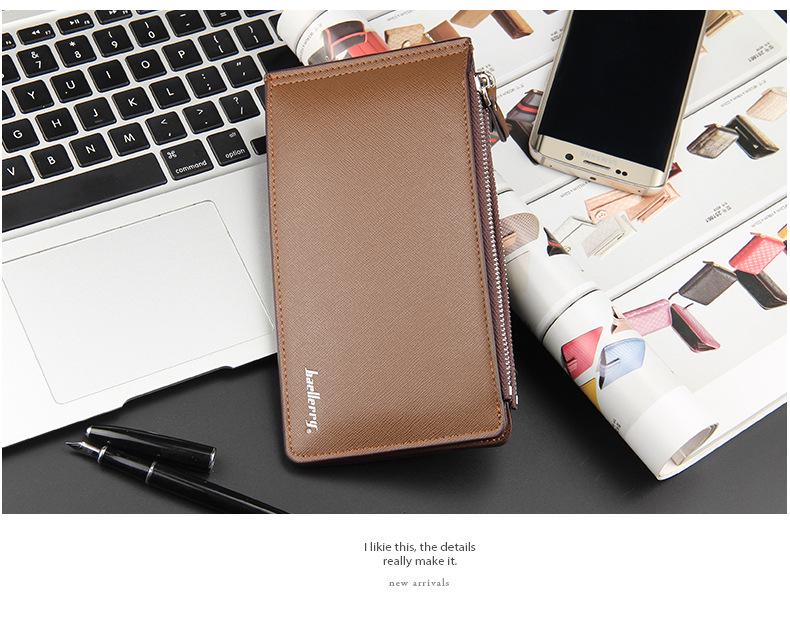 Baellerry Men's Long Wallet: European & American Style, Cross Pattern, Multi-Card Holder, Zipper Design.