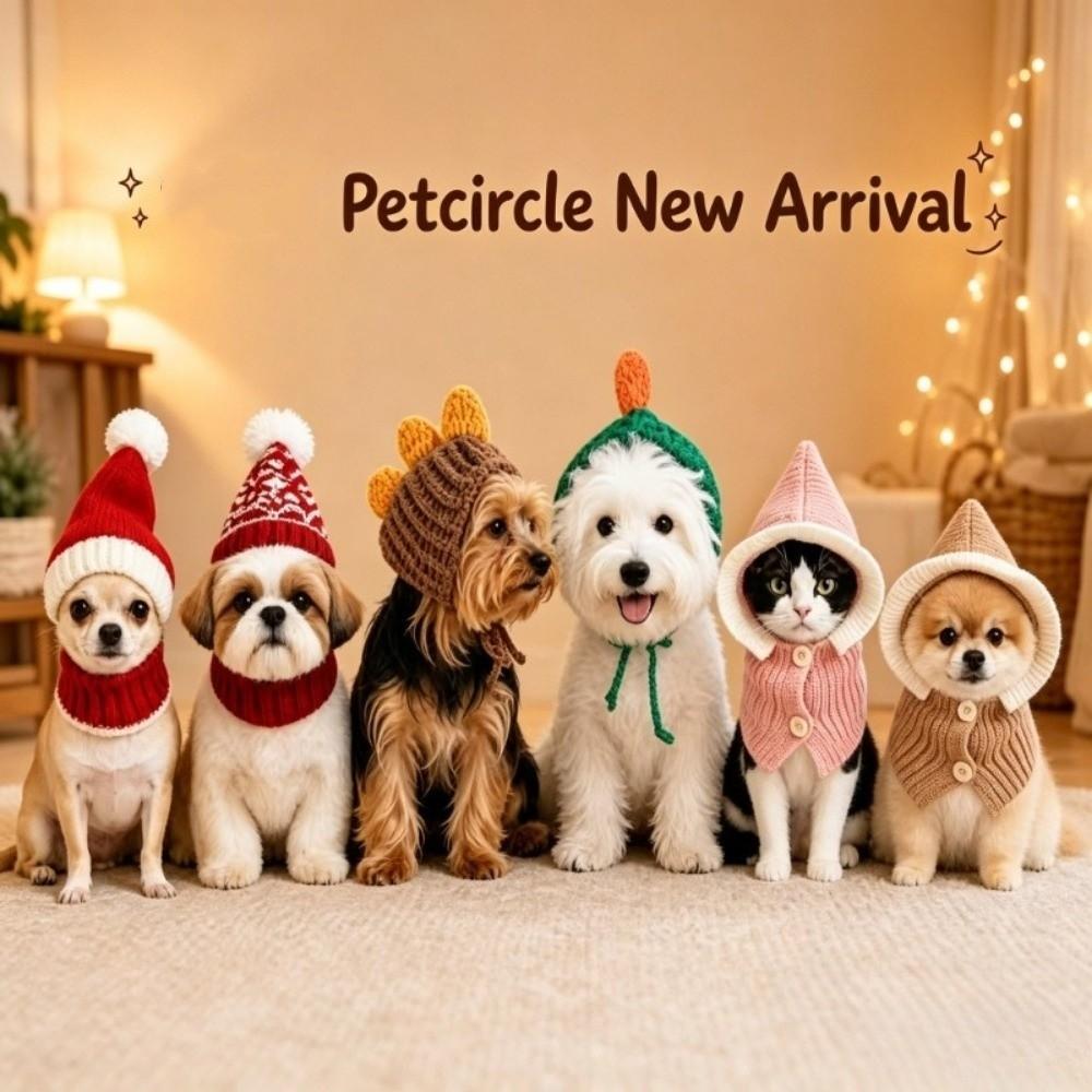 Soft Puppy Knitted Hat Autumn Winter Cat Woolen Hat Pet Button Knit Scarf Hat Spring Festival