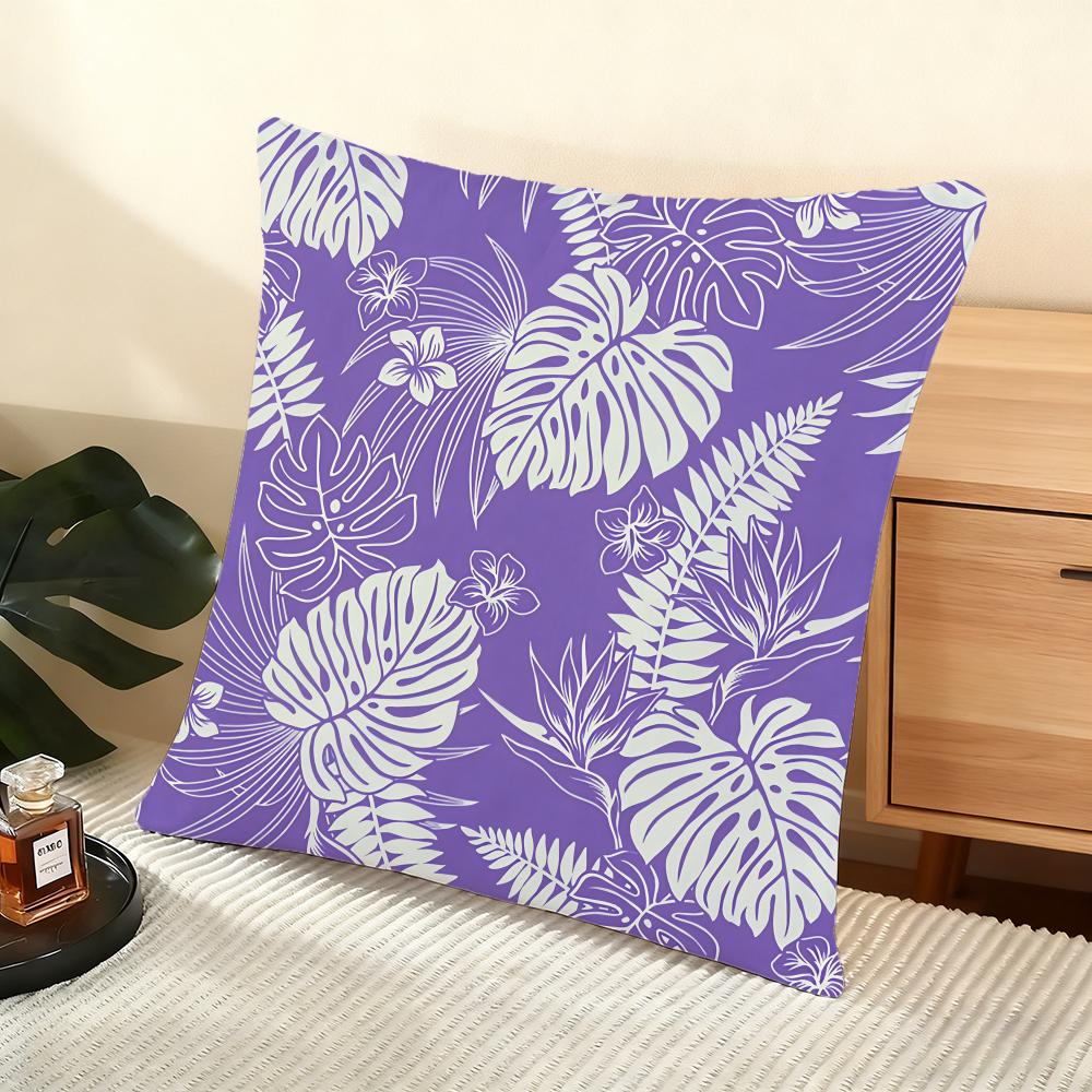 Monstera Pattern Cushion Cover Soft Short Plush Pillow Cover Smooth Cozy Texture Aesthetic Cushion Case Home Decor