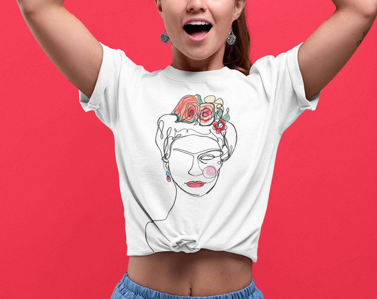 Frida Kahlo T-shirt: Abstract One Line Art, Unisex Tee L