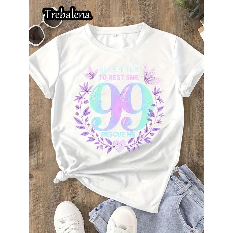 Womens Casual Loose Fit Crew Neck Cross Design He Left The 99 To Rescue Me Scripture Machine Washable Spring Summer Top