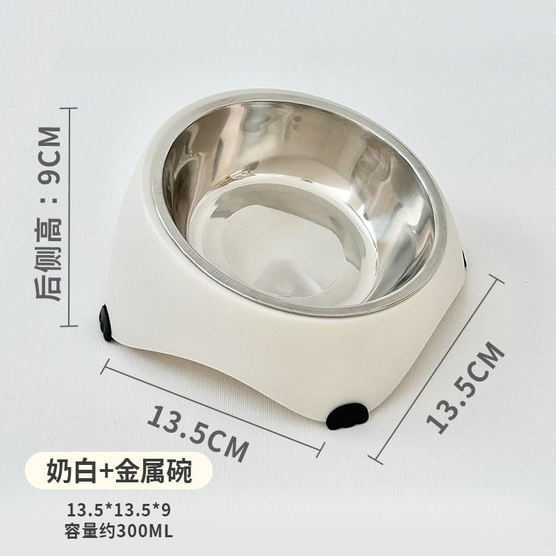 Stainless Steel Pet Feeding Bowl Cats Dogs Anti-Chin Stain Sloped Single Neck Support Design