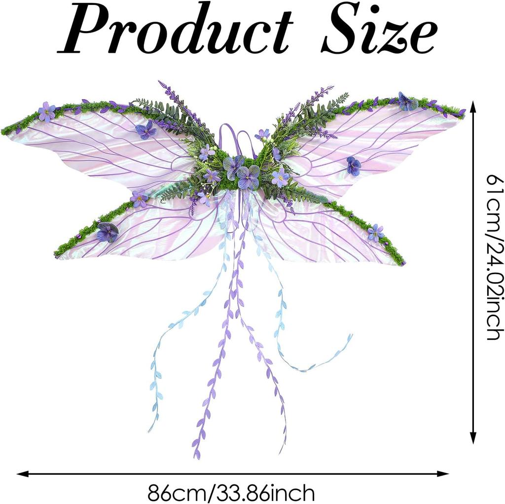 Purple Fairy Wings Adult - Butterfly Wings Forest Elf Wings with Purple Flowers, Leaves, and Vines Photo Shooting Role Playing
