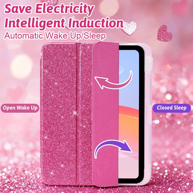 Single-pack Transparent Acrylic Tri-fold Sequined Tablet Case,For IPad Mini 6/7/9.7/10.2/10.5/Air 4/Air 5/10.9/Pro 11/10th A16