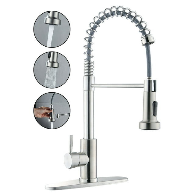 Silver Single Hole Stainless Steel Pull Out Sprayer Kitchen Faucet