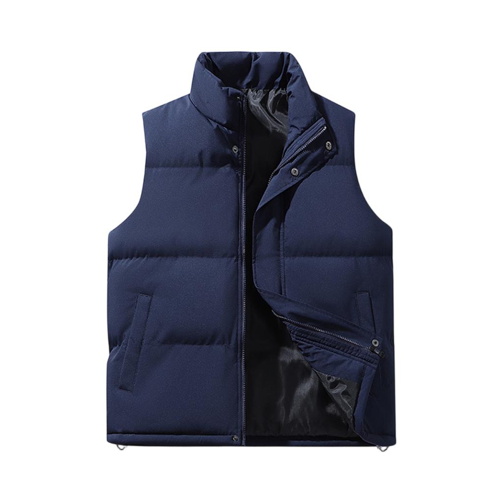 Men's Solid-color Casual Outdoor Warm Thickened Vest, Men's And Women's Stand-up Collar Sleeveless Zipper Vest Jacket