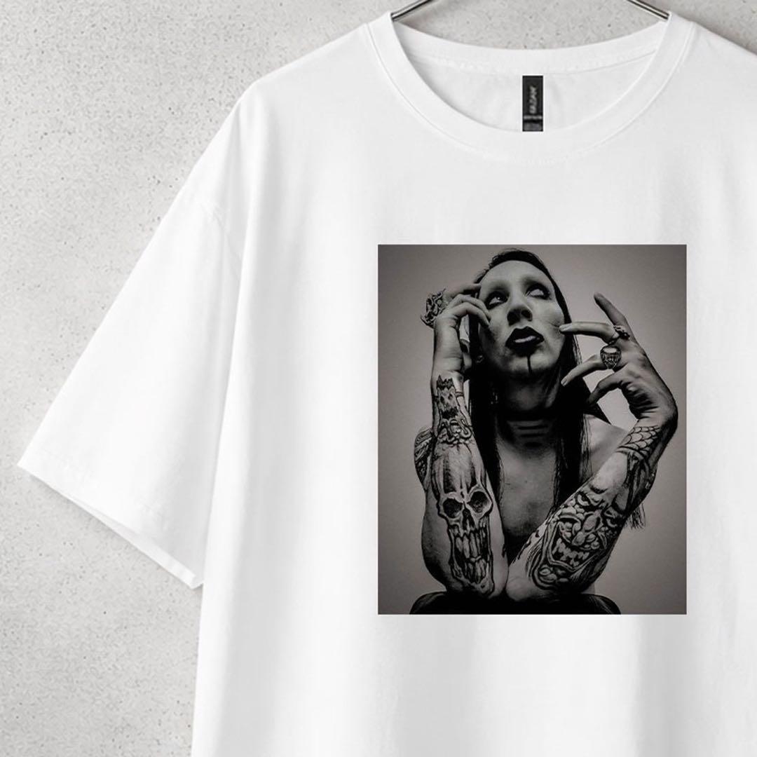 Marilyn Manson Photo Print T-Shirt White XXXL