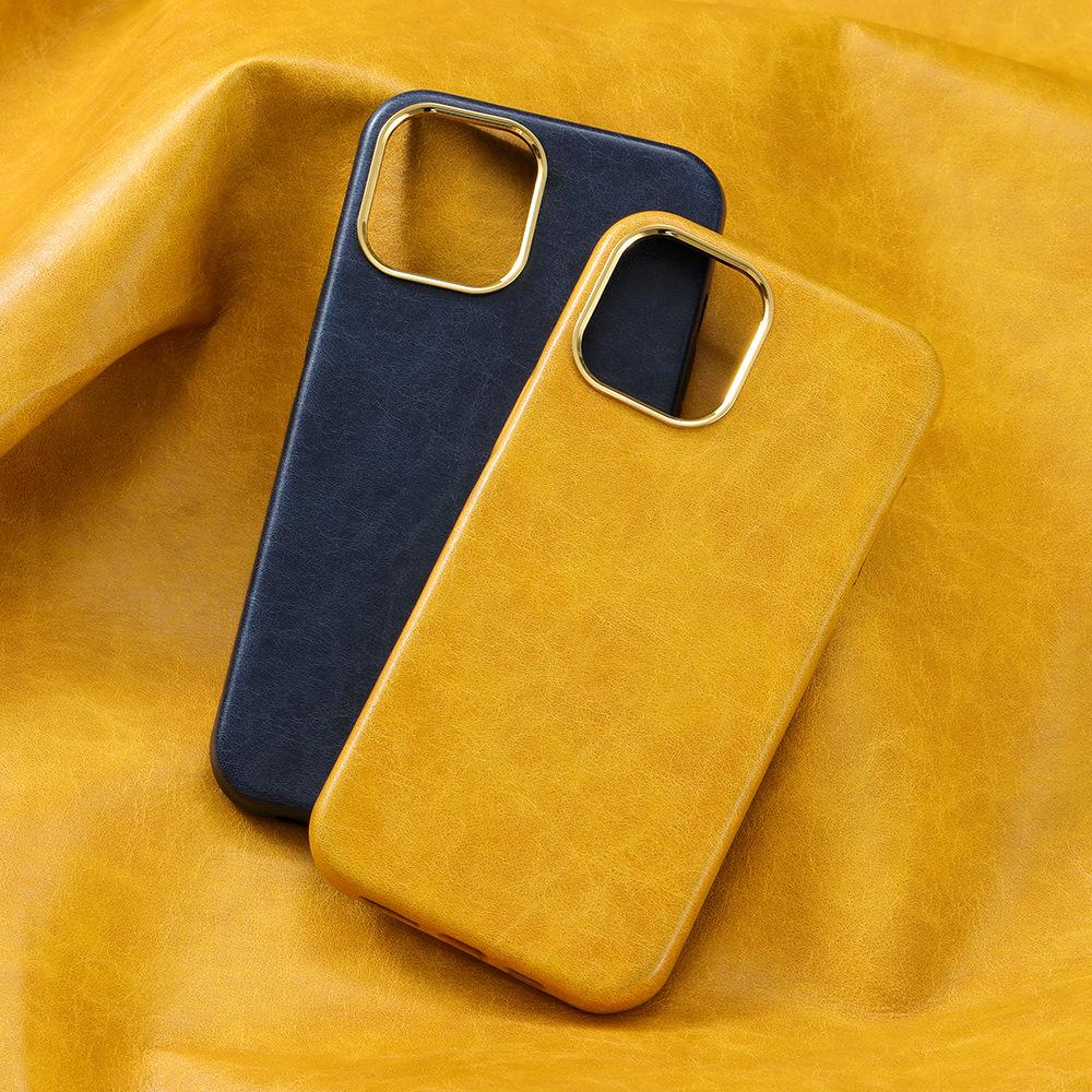 Leather Electroplate Shockproof Waterproof Cell Phone Case for 14 Pro Max Plus Compatible for 13/12/11 Luxury Cover
