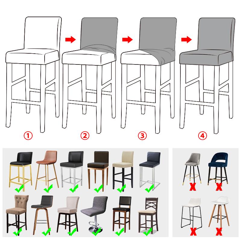 Jacquard Bar Stool Seat Covers Short Back Living Room Chair Cover Spandex Furniture For Home Banquet Kitchen Wedding Decoration