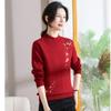 New middle-aged and elderly women's semi-turtleneck warm knitted jacquard bottoming shirt mother sweater piled and thickened autumn and winter