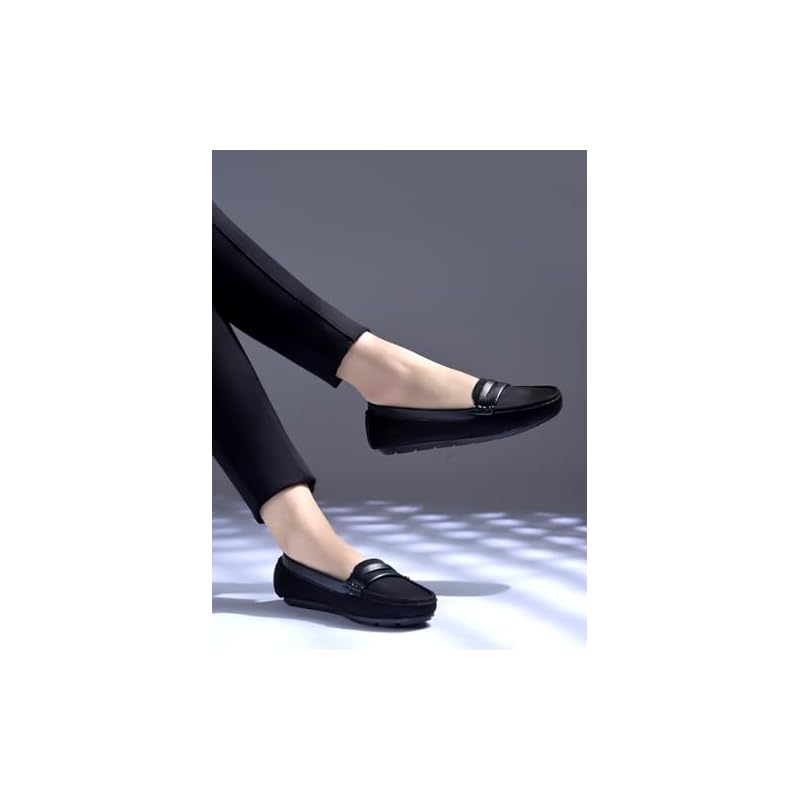 Shoetopia Upper Suede Detailed Black Loafers For Women & Girls /Eu39