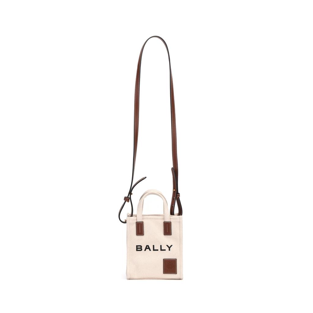 Bally Akelei Logo Print Cotton Fabric With Leather Trim Mini Tote Bag Women Tote Beige 6307810