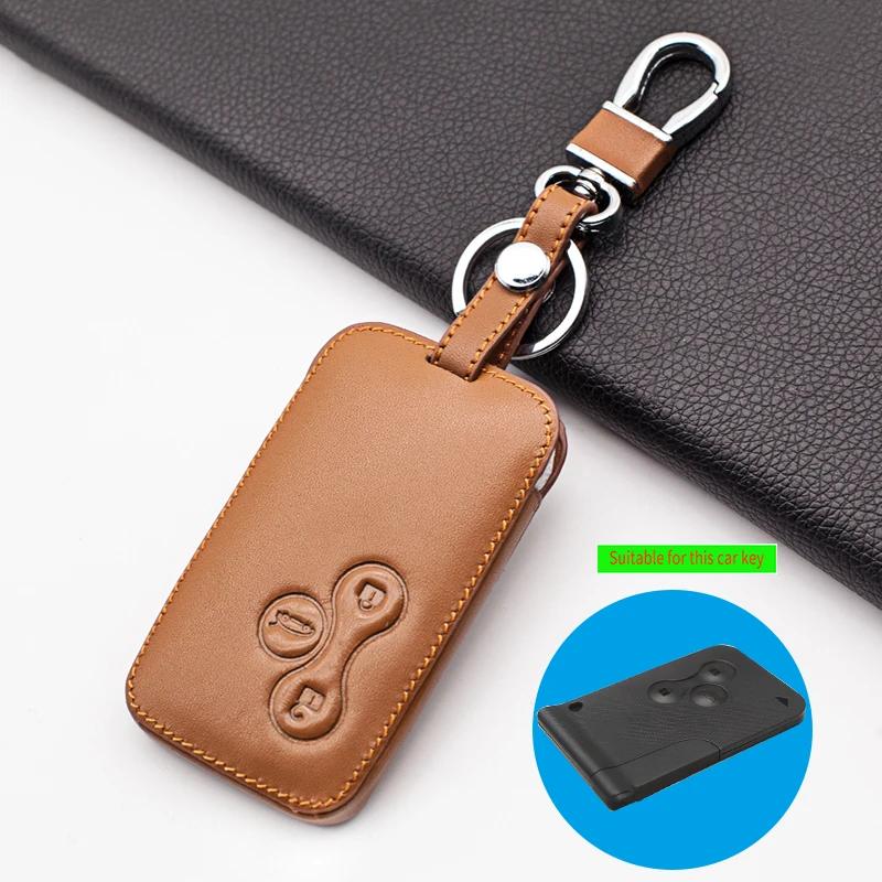 Leather Car Key Cover Case For Renault Clio Logan Megane 2 3 Koleos Scenic 3 Button Smart Card Skin Protector Accessories