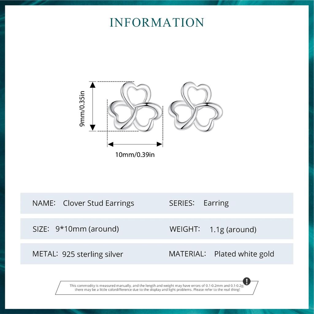 WOSTU Original 925 Sterling Silver Clover Stud Earrings Ear Studs Plated White Gold Fine Jewelry For Women Wedding Party Gift