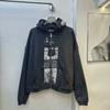Oversized Unisex Hooded Sweatshirt With Distressed Washed Letter Print Cotton Blend Casual Top Teens Adults