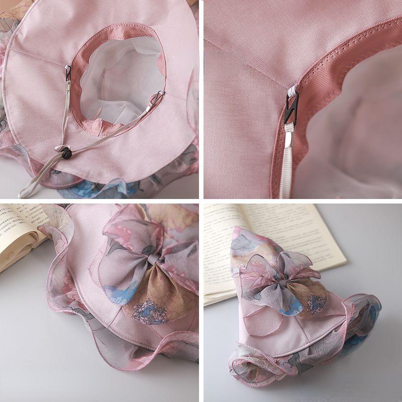 Damen Sommer Fischerhut, Dünner Sonnenhut Strandhut, Atmungsaktiv UV-Schutz Farbig Bedruckt Floral Große Krempe Gesichtsbedeckung Sonnenschutz Sonnenhut