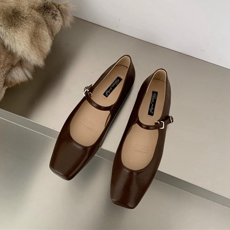 Fashion SUOJIALUN Spring New Women Flat Shoes Fashion Gold Ladies Soft Flat Heel Mary Jane Shoes Casual Outdoor Dress Ballerinas Shoes