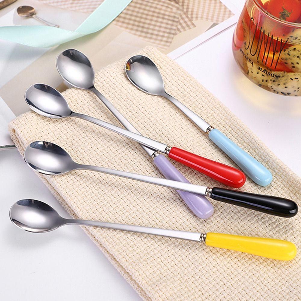 Dessert Espresso Ceramic Handle Stainless Steel Teaspoon Stirrer Coffee Spoons Stirring Tool