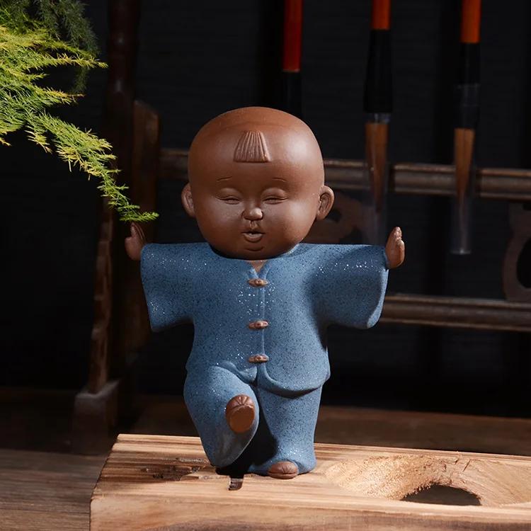 Small Buddha Statue Monk Figurine Tathagata India Yoga Mandala Tea Pet Purple Ceramic Crafts Decorative Ceramic Ornaments Monk