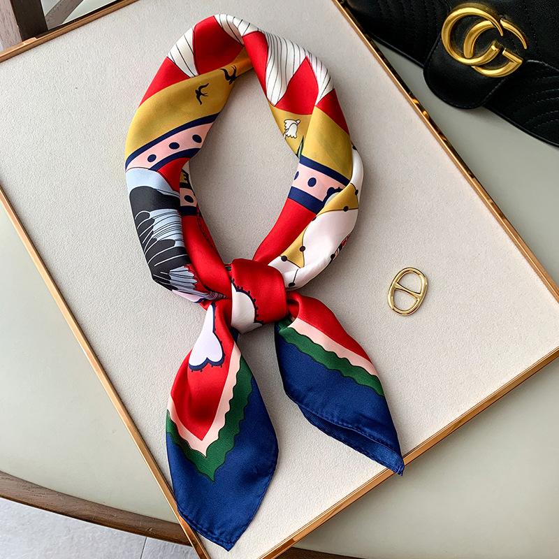 New Small Square Scarf for Women's Literary and Fresh Printed Spring and Autumn Scarf Silk Scarf for Emulated Silk Summer Sun Protection Shawl
