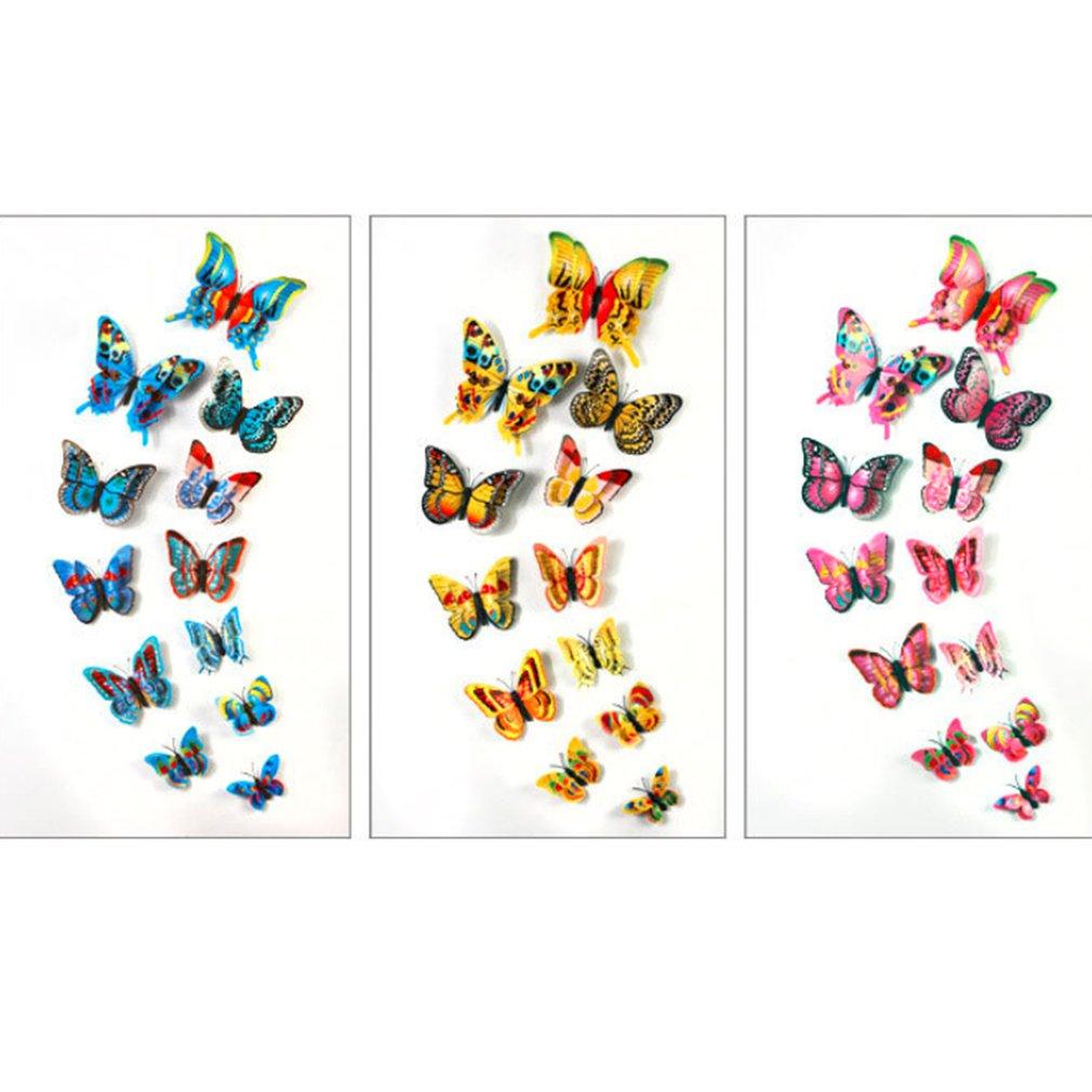 

12 упаковок, двухслойная стерео имитация бабочки, набор 3D стерео бабочки, настенные наклейки, наклейки на холодильник, украшение дома