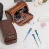 Travel PU Leather Men Toiletry Bag Zipped Waterproof Cosmetic Bag Vintage Luxury Large Capacity Wash Organizer Business