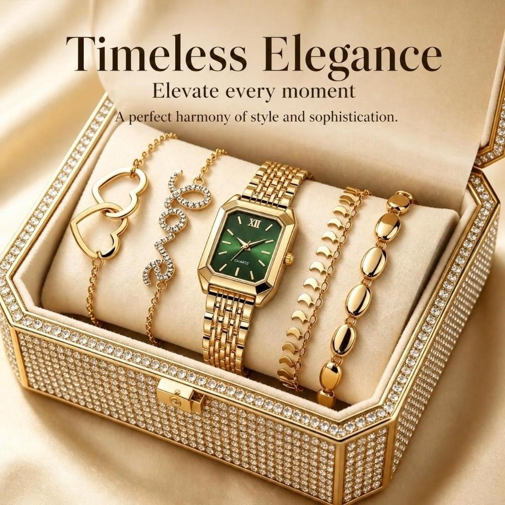 Quartz Movement Women Quartz Watch Stainless Steel Strap Ladies Watch Set Daily Wear
