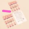 24Pcs Short Square False Nail French Tip Nail Cute Press On Nail Stick on Nail Manicure With Rhinestones And 3D Bows