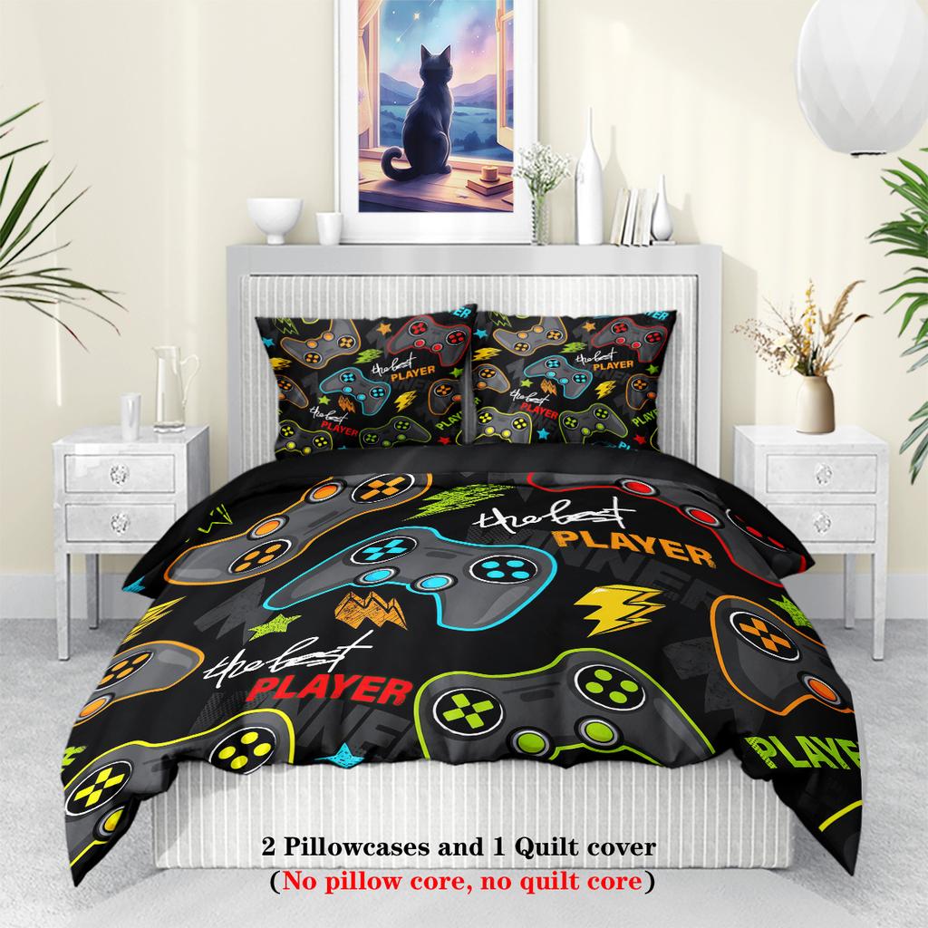3pcs Game controller pattern printed Duvet cover set, soft, comfortable and breathable,bedroom,hotel,1*duvet cover+2*pillowcase