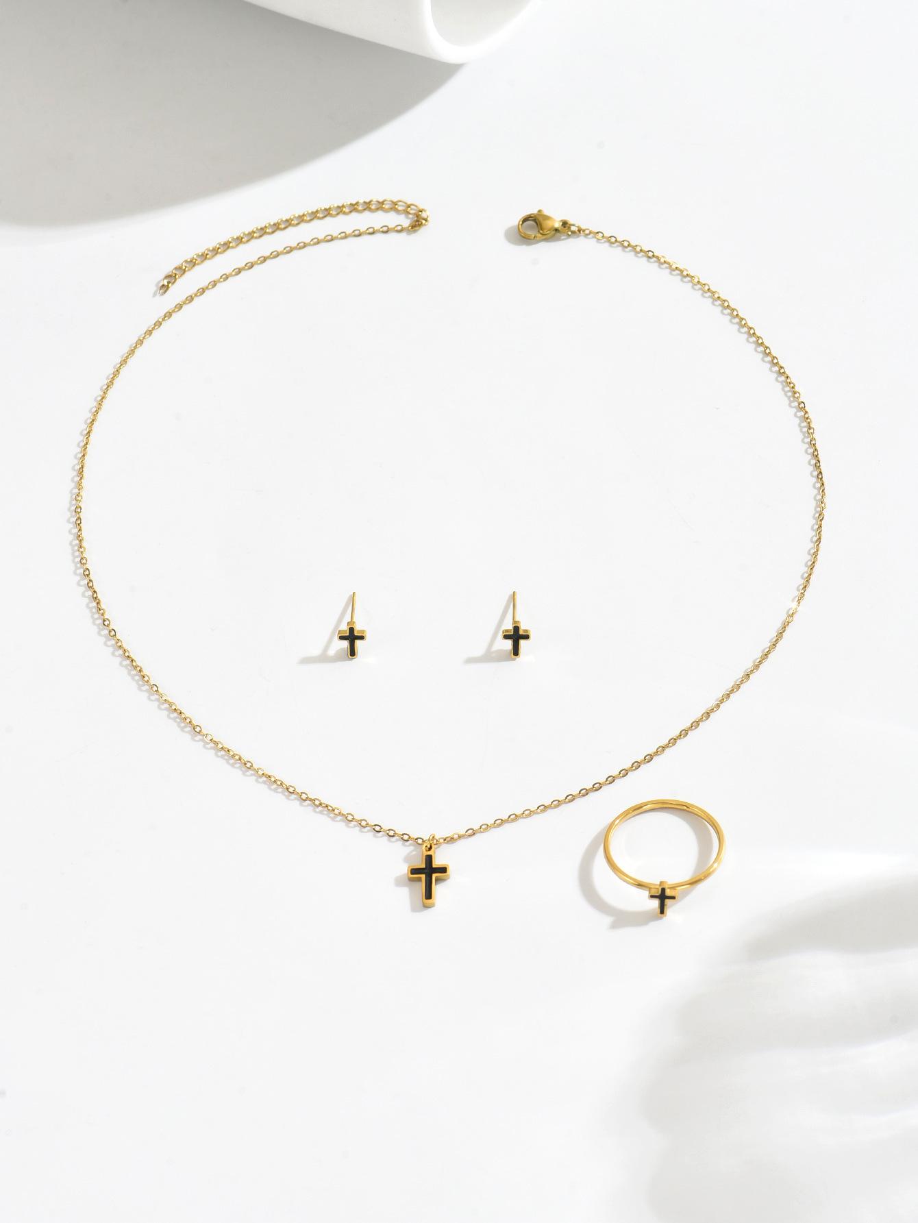 

Style Fashion Jewelry Set Geometric Cross Oil Drop Design Earrings Versatile Long Necklace Jewelry