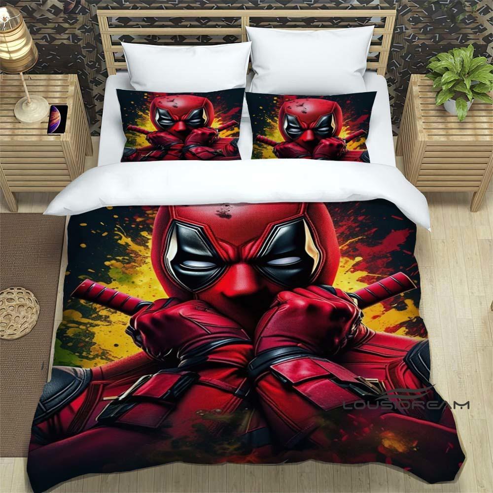 3D printed cartoon Deadpool duvet cover and pillowcase bedding set, suitable for boys and girls' bedroom decoration, children's