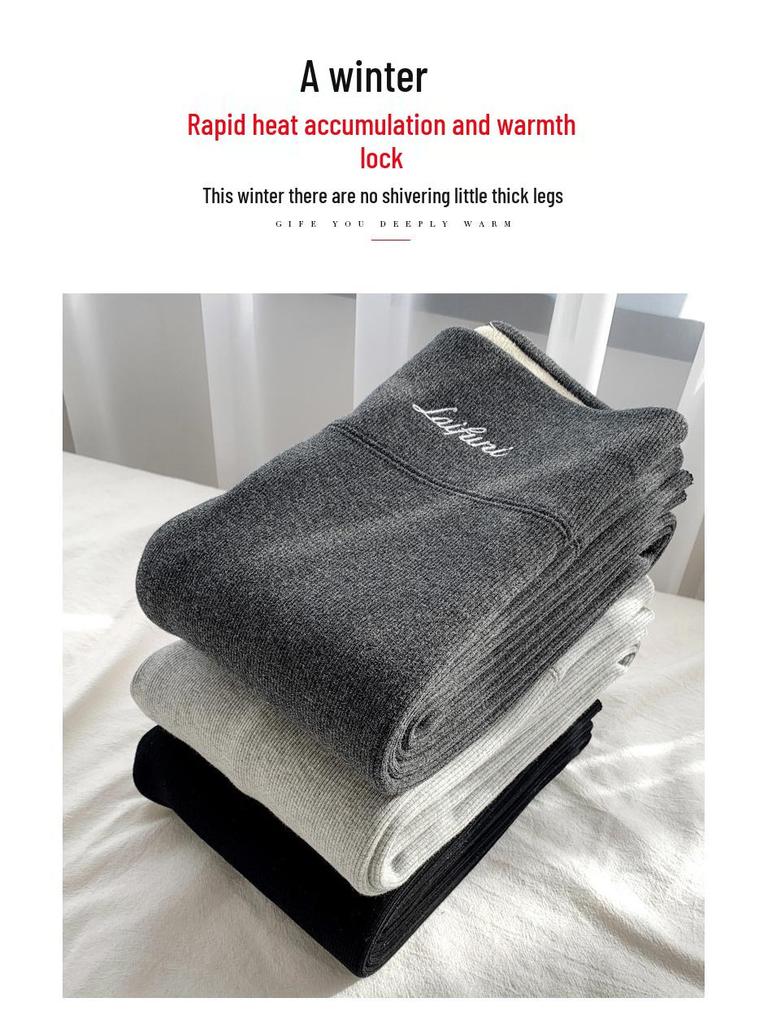 Leggings de damă cu talie înaltă, super groase, din lână de miel gri, cu căptușeală plusată de catifea pentru toamnă și iarnă