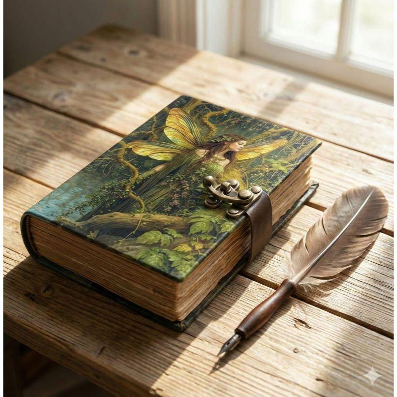 Handmade Fairy Leather Journal – Book of Shadows with Lock