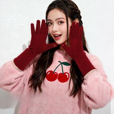 Stretch Yarn Knit Gloves Finger Opening Design Thermal Gloves Full Finger Gloves  Outdoor Cycling