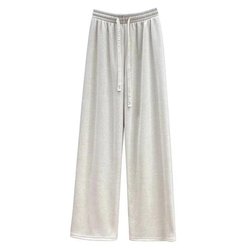 Extra Thick Oatmeal Cashmere Wide Leg Pants for Petite Women - Autumn Winter Style