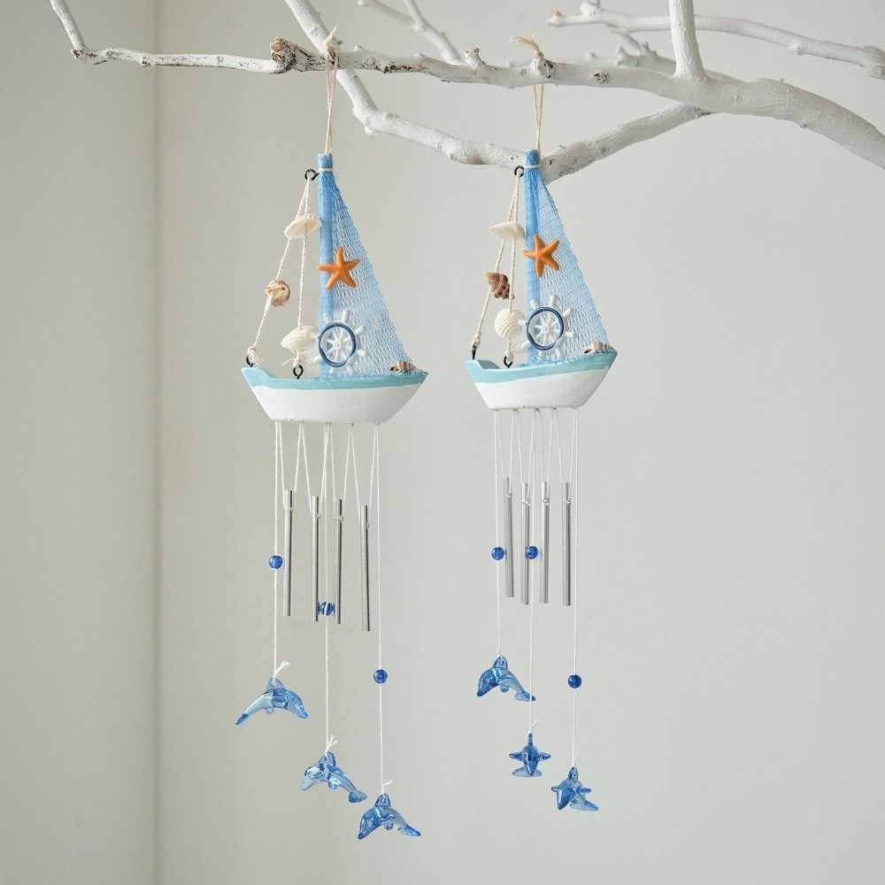 Shell Star Nautical Sailboat Wind Chime Tassel Hanging Ornaments Small Boats Models Home Decor