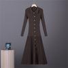 2026 Autumn Winter New Arrival Solid Turn Down Collar Long Sleeve Single-Breasted Slim Knit Dress for Women