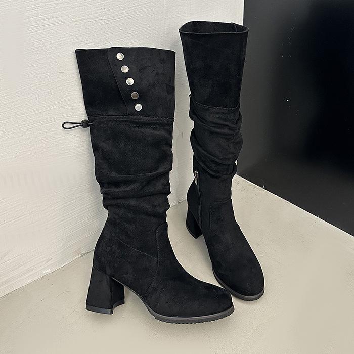 Retro Versatile Design Thick Heel Tall Knight Boots Women's 2025 Autumn and Winter New Suede Maillard Fashion Boots