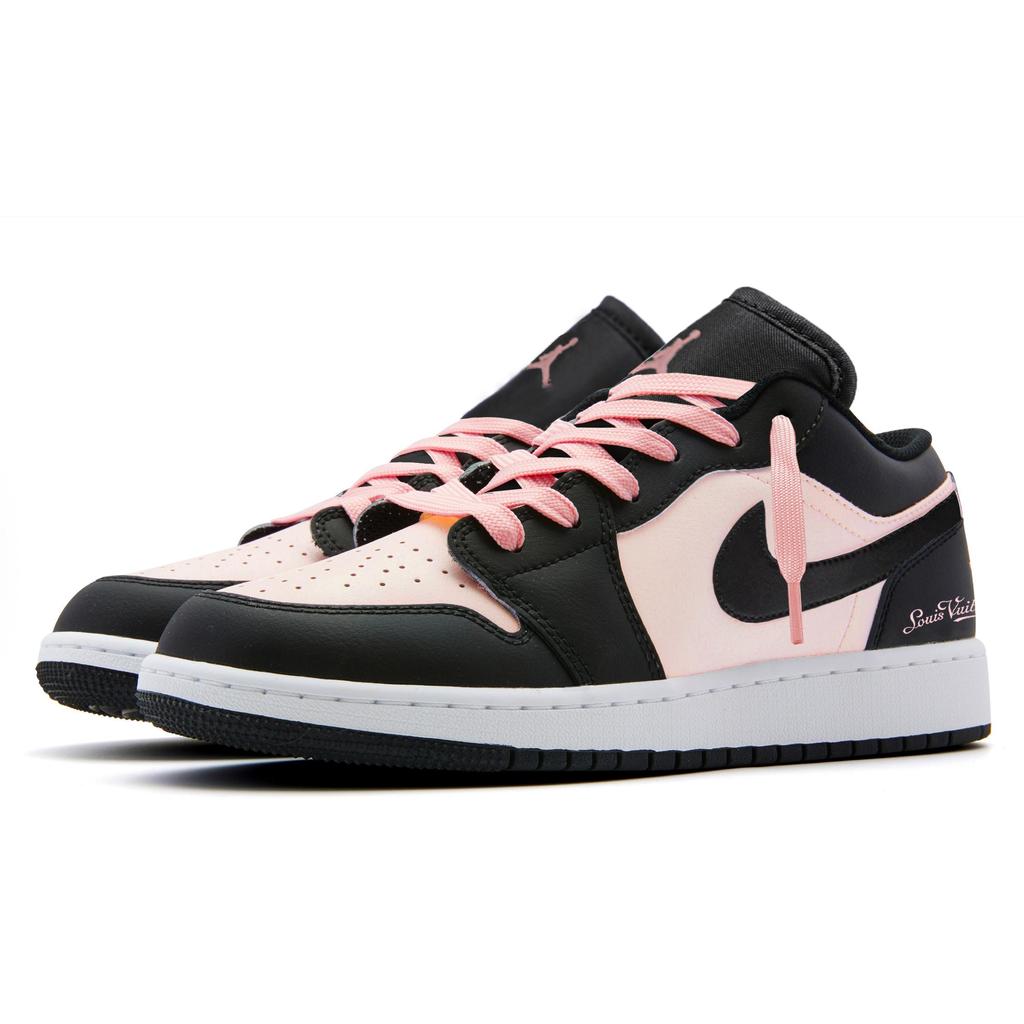 Jordan Air Jordan 1 Resistentes a la abrasión Caña baja Vintage Zapatillas de baloncesto para mujer Negro Rosa DC0774-101(Equipo973-)