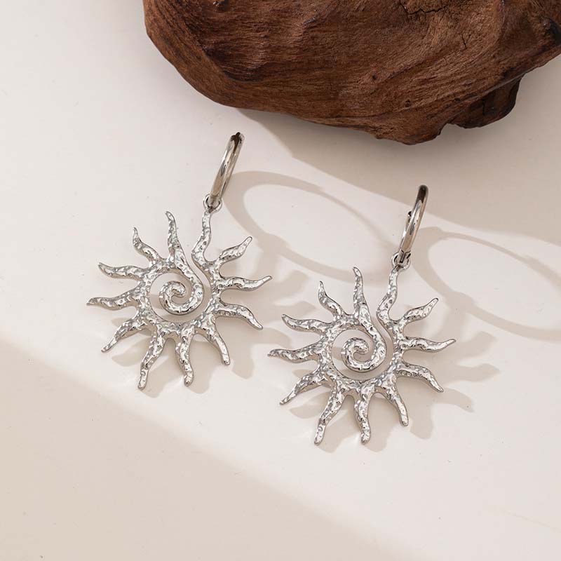 Stainless Steel Spiral Sun Pendant Necklaces Earrings Set for Women Trendy Gold Color Snake Bone Chain Bead Choker Zircon Gifts