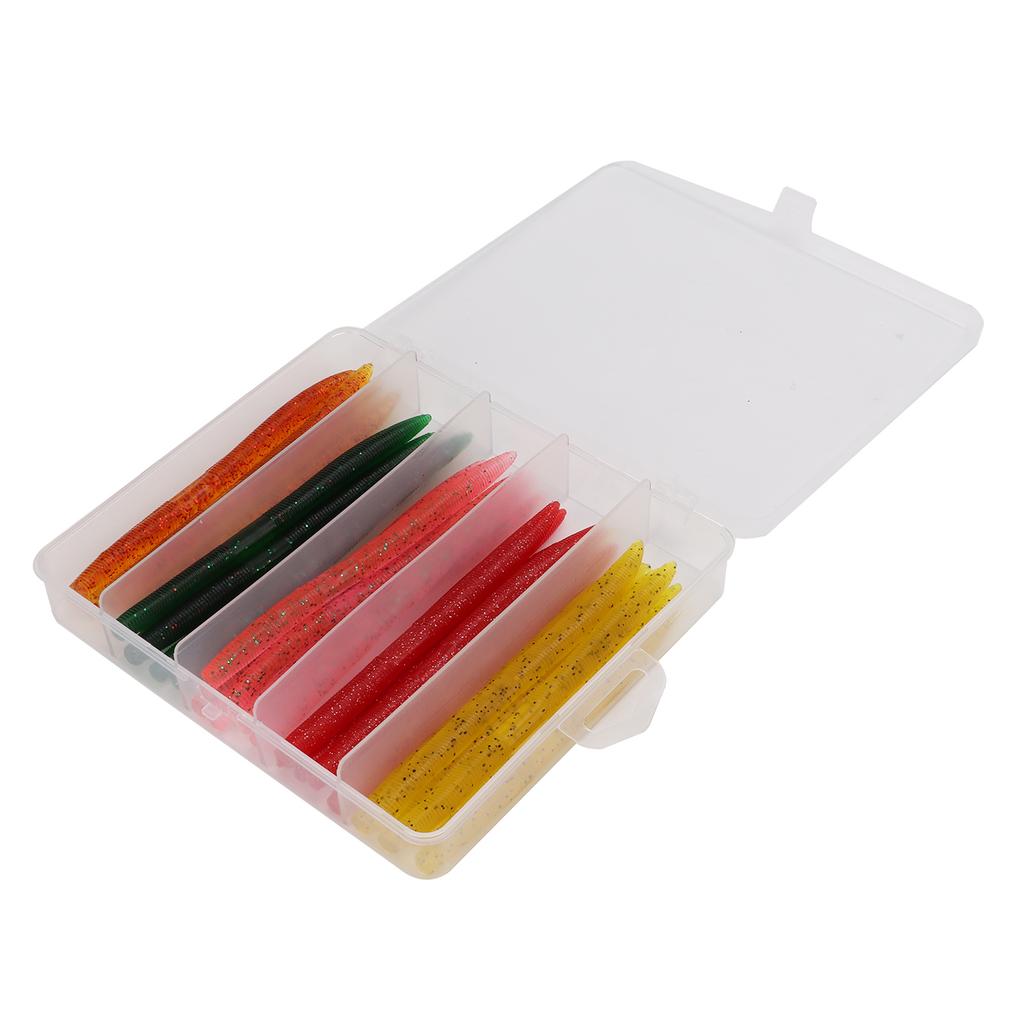 50sztpudełko Robak Makaron Miękka Przynęta Zestaw Przynęt Wędkarskich z Gumowymi O-ringami Sztuczna Miękka Przynęta