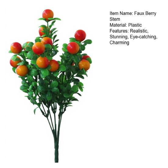 Artificial Berry Stem 6 Stems Simulation Fruits Branches with Leaves for Home