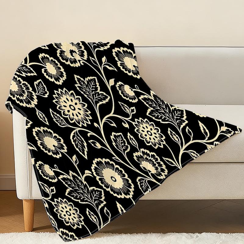 Lightweight Floral Flannel Blanket Soft Cozy Home Throw for Halloween & Christmas