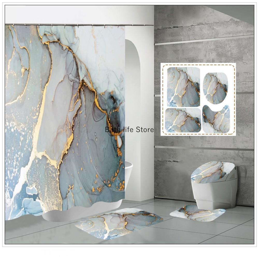 Luxury Golden White Marble Shower Curtain Modern With Non Slip Rug Mat Bathroom Waterproof Polyester Fashion Home Decor 180x180